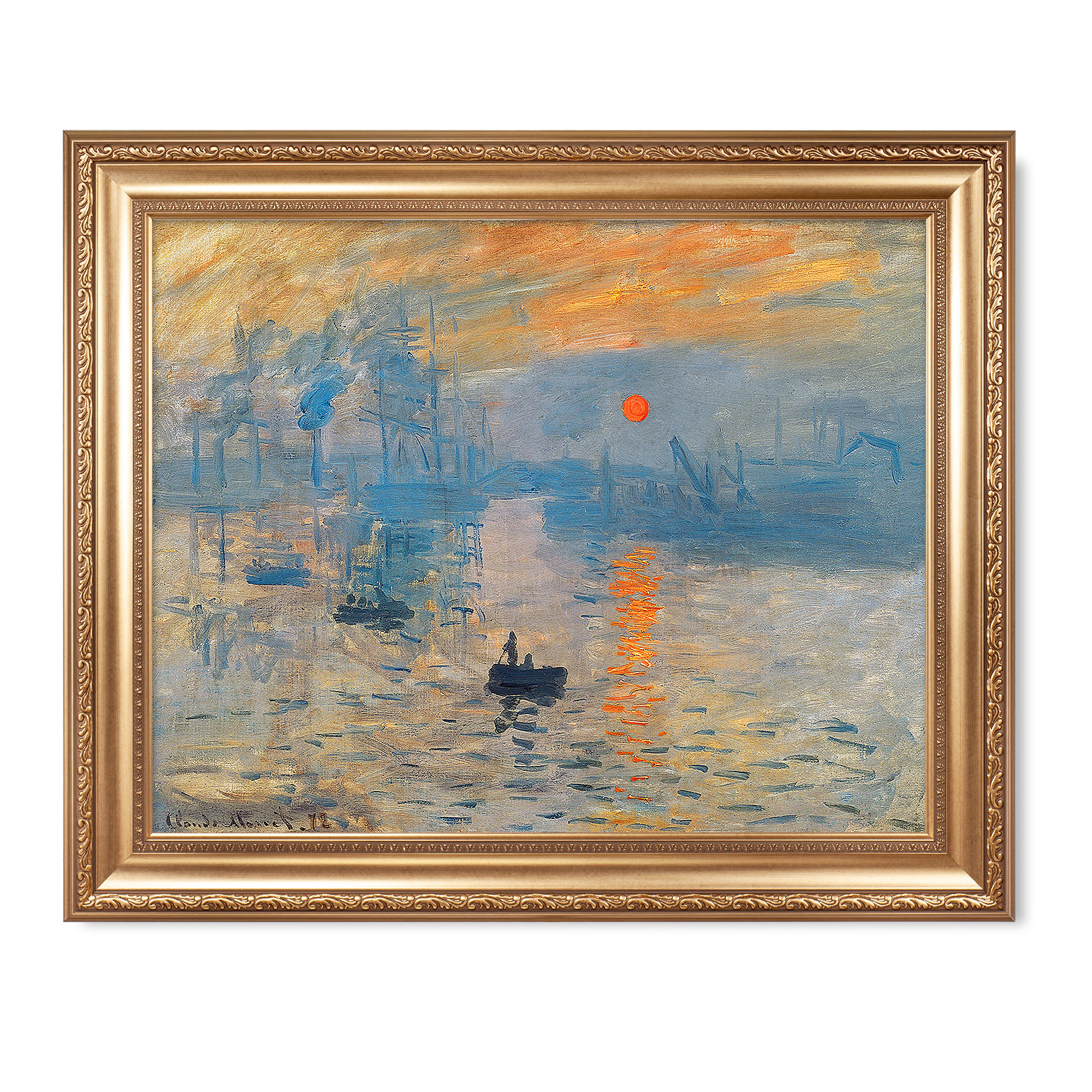 Impression Sunrise by Claude Monet Framed,Gold Frame The World Classic Art Reproductions,Wall Art for Home Decor - 36" H x 30" W