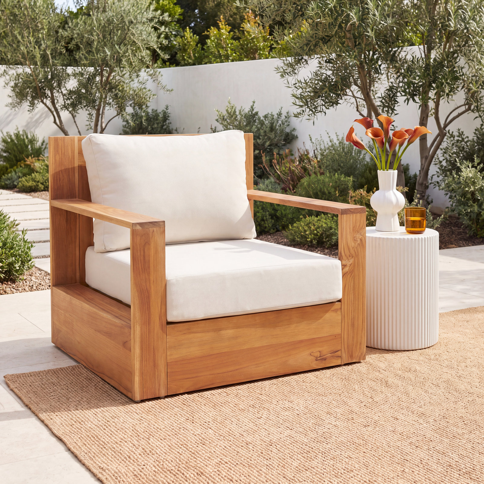 Azul Teak Patio Lounge Chair, Beige