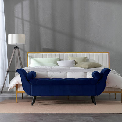 Vintage Tufted Long Bench, Upholstered Storage Ottoman