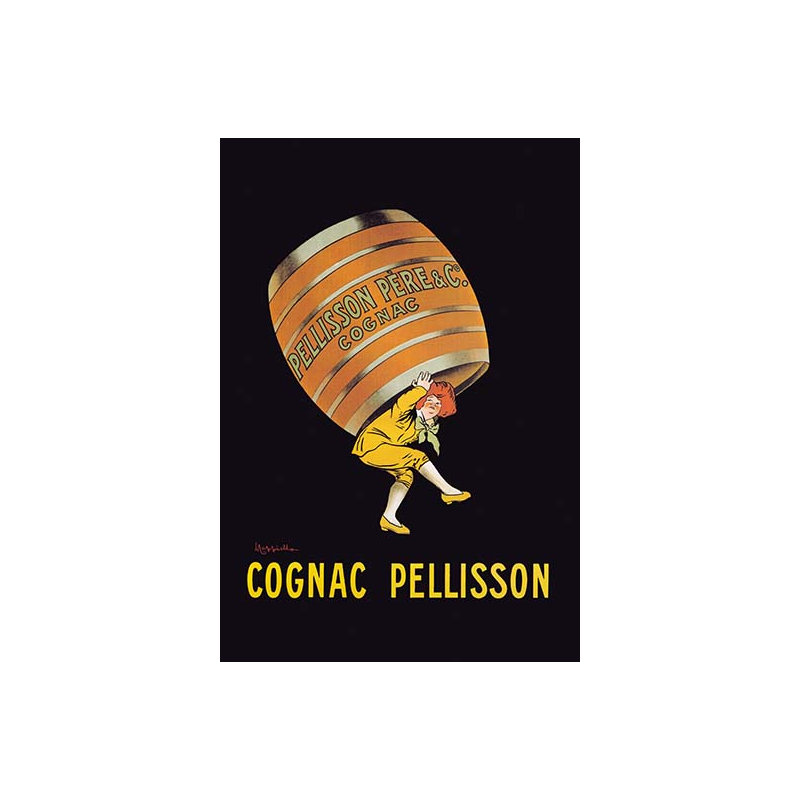 Pellicule de cognac-tonneau-imprimé de publicités, H 66 po x l 44 po x P 1,5 po