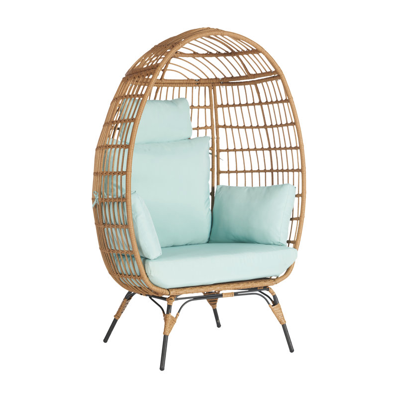 Chaise longue d'extérieur en osier, Brun, Bleu Tiffany