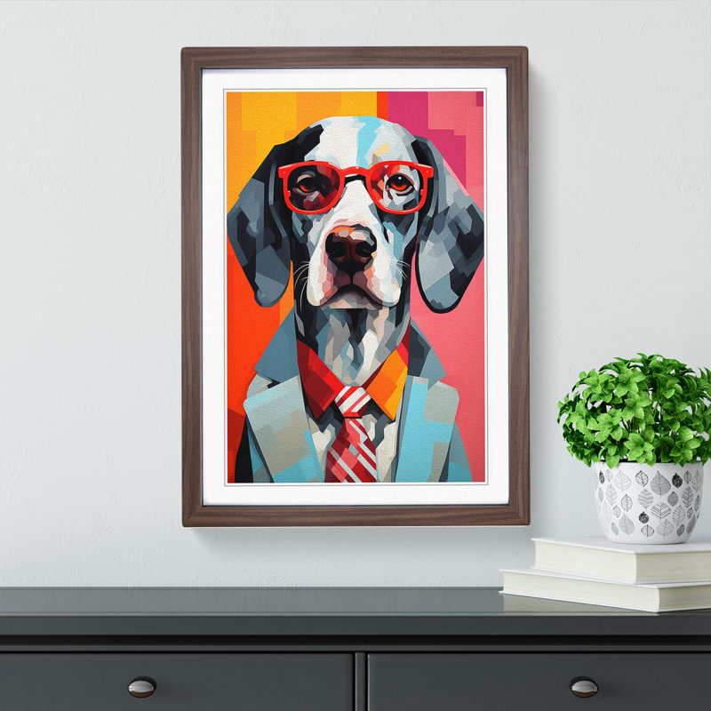 Modern Dog Abstract - Single Picture Frame Print on Wood, Walnut Framed, 64cm H x 46cm W x 2cm D
