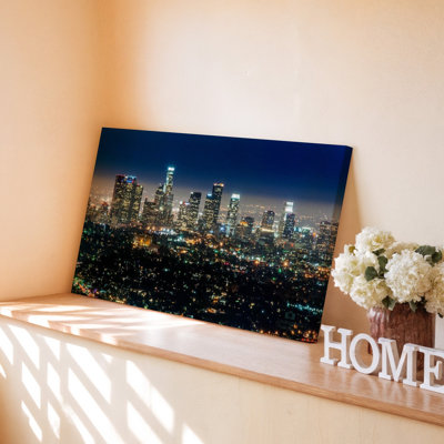 Los Angeles Night Skyline Urban Cityscape Canvas Wall Art Print For Living Room, Bedroom, Office, Hallway, Entryway, Gallery Wall And Modern Home Decor