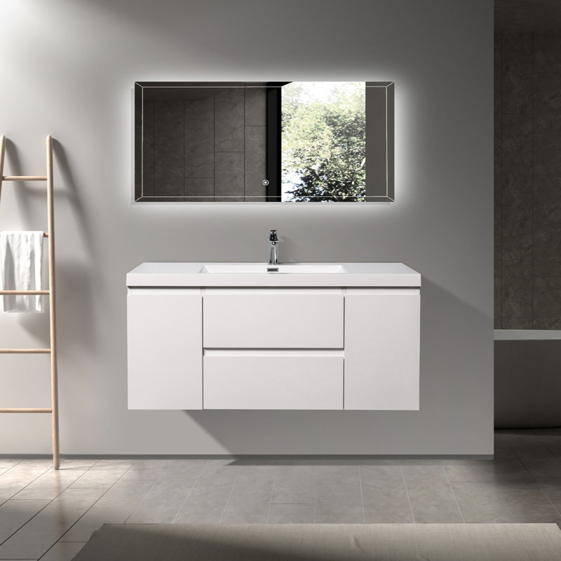 Meuble-lavabo flottant 48 po avec lavabo intégré 48 po - Blanc brillant, 48"