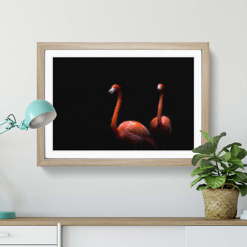Pink Flamingos - Picture Frame Painting Print, Oak Framed, 36cm H x 48cm W x 2cm D