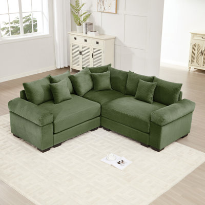 Oversized Cloud Modular Sectional Couch,Convertible Sectional Couches Deep Seat Extra-Wide Armrests, 10 Throw Pillows Premium Corduroy Fabric, Ergonomic Design,Easy Assembly, For Living Rooms,Green