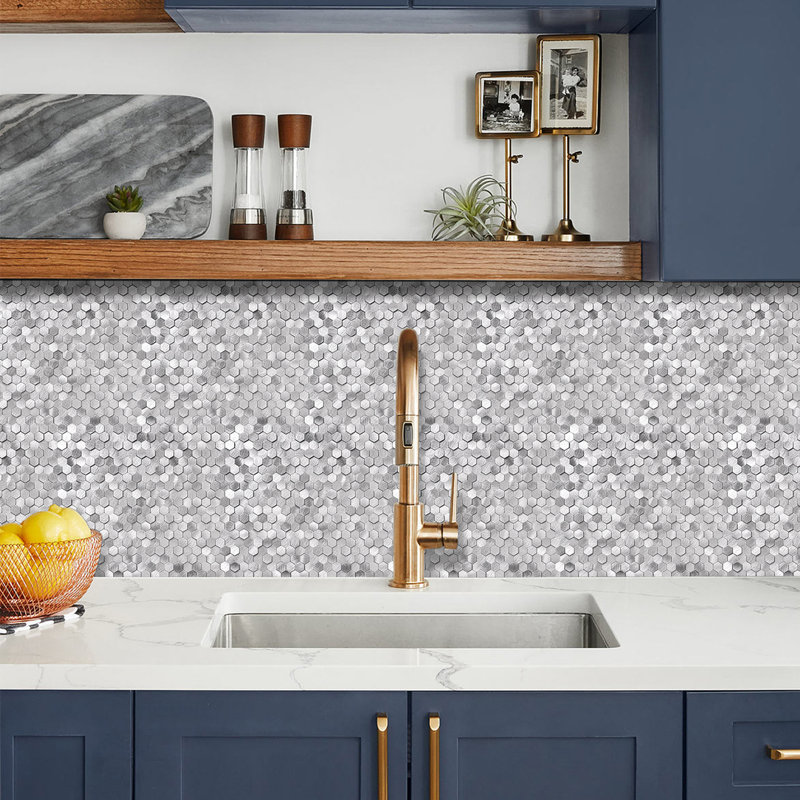 HexaGloss Aluminum Peel & Stick Tile Size:305.9 x 306.8 x 4 mm