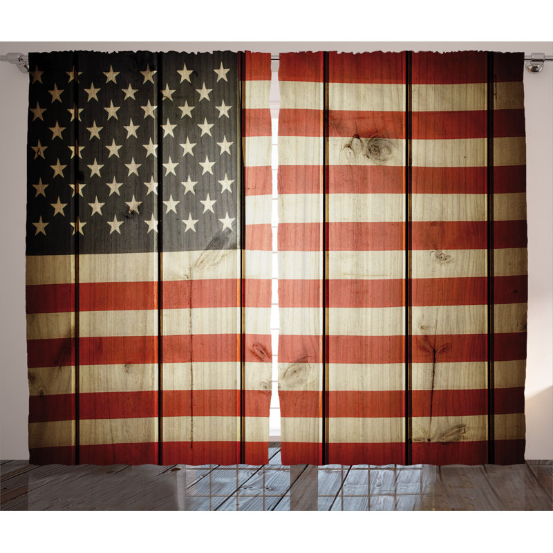 USA Flag Decor Graphic Print Semi-Sheer Rod Pocket Curtain Panels, 54" W x 84" L