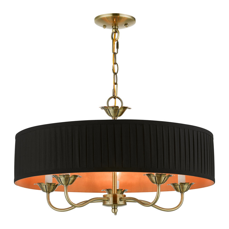 Lustre suspendu 5 lumières en laiton antique, Laiton antique