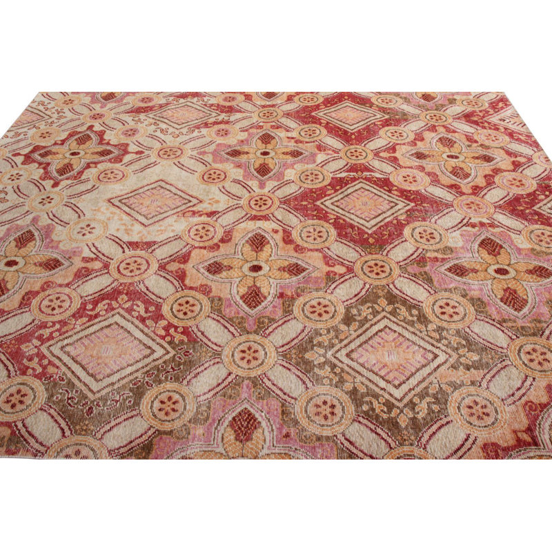 Distressed Homage Hand Knotted Wool Floral Area Rug, Rectangle 8' x 10'