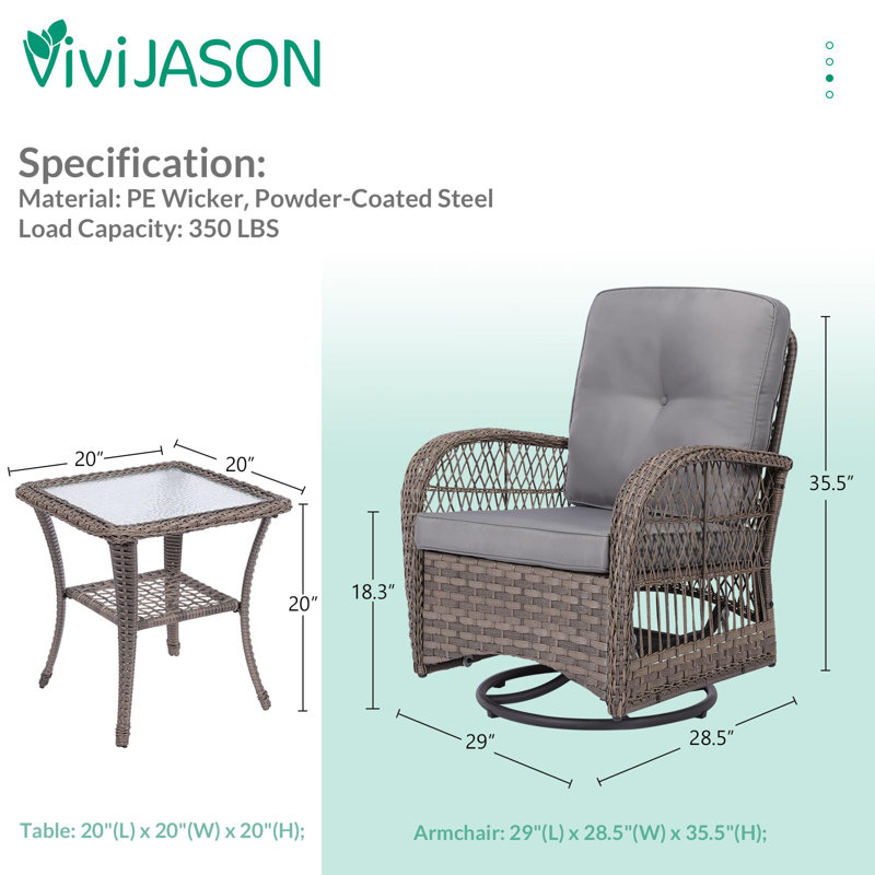 Enochs Premium All-Weather Wicker 2 - Person Patio Conversation Set with Cushions, Gray Rattan, Gray