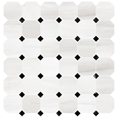Carreau de mosaïque en marbre octogonal et à pois 12 po x 12 po Bianco Dolomite