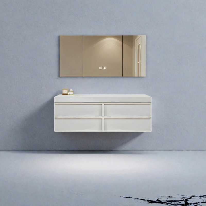 Armoire de salle de bain japonaise, Blanc, H 19,68 po x l 59,05 po x P 21,65 po