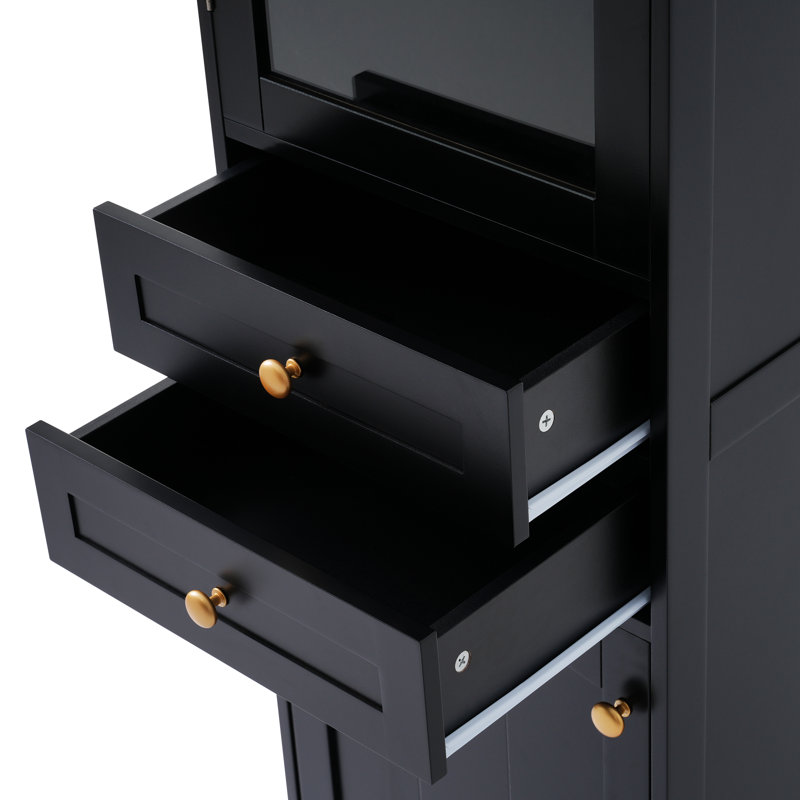 Armoire d'appoint de salle de bain 63 "avec portes et tiroirs en verre Dispositif, Noir