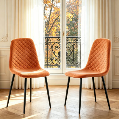 Velvet Upholstered Dining Chair with Metal Frame 