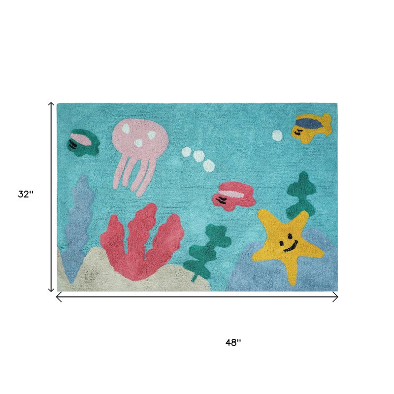 Tapis lavable jaune étoile de mer et corail 3 pi x 4 pi