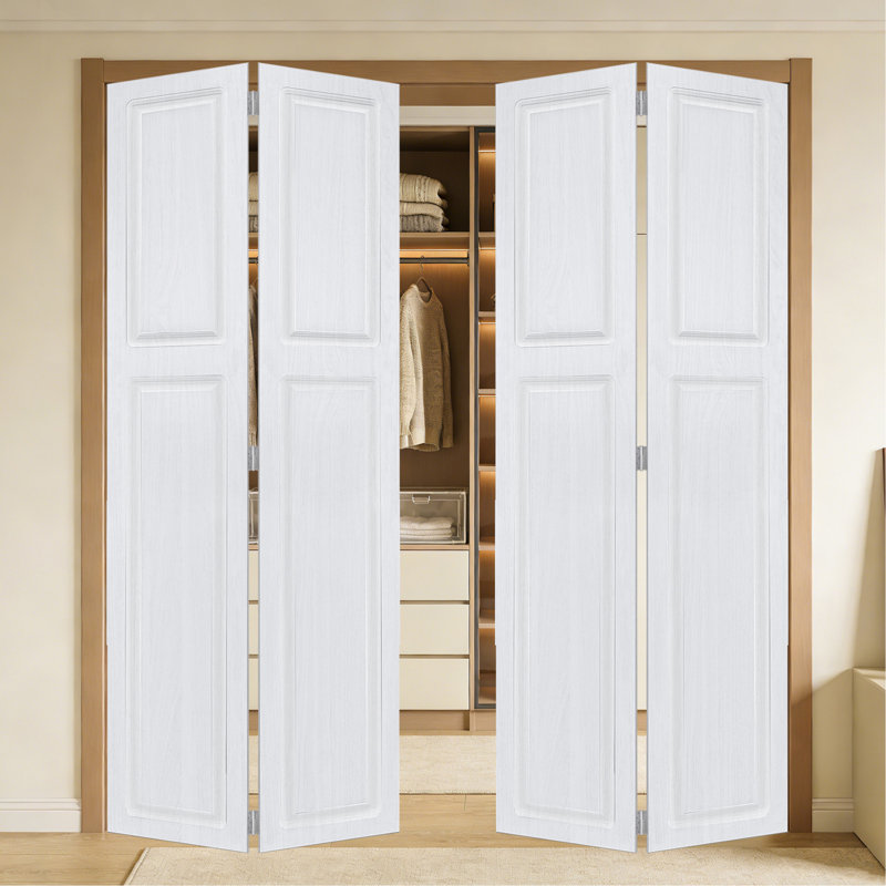 Porte de grange coulissante double en panneau de fibres à densité moyenne noyer blanc double 84 po x 76 po avec quincaillerie
