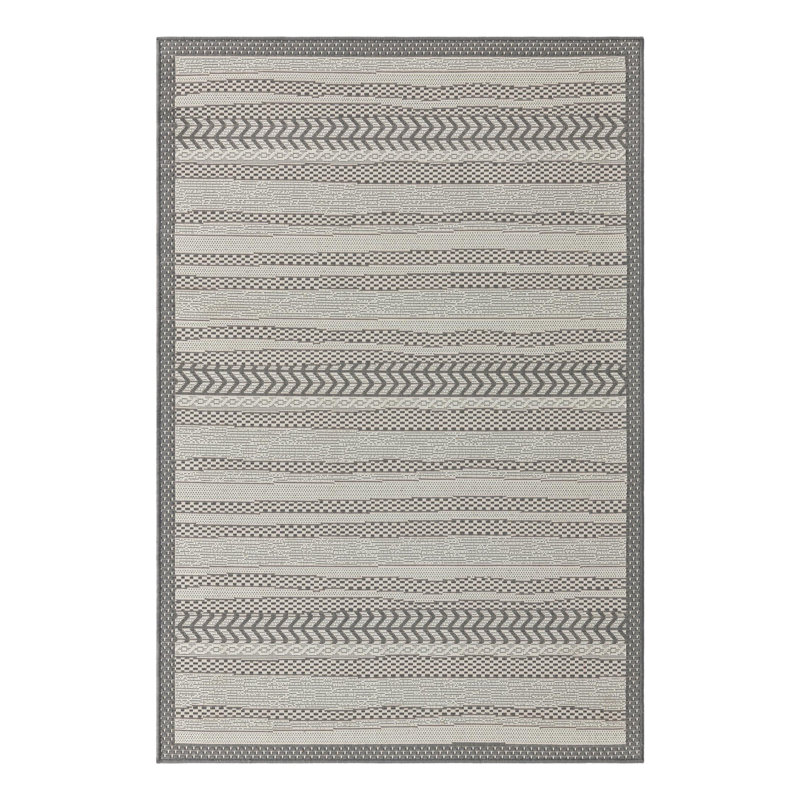Tapis intérieur / extérieur rayé gris McLellen, Rectangle 4 pi 1 po x 6 pi 1 po
