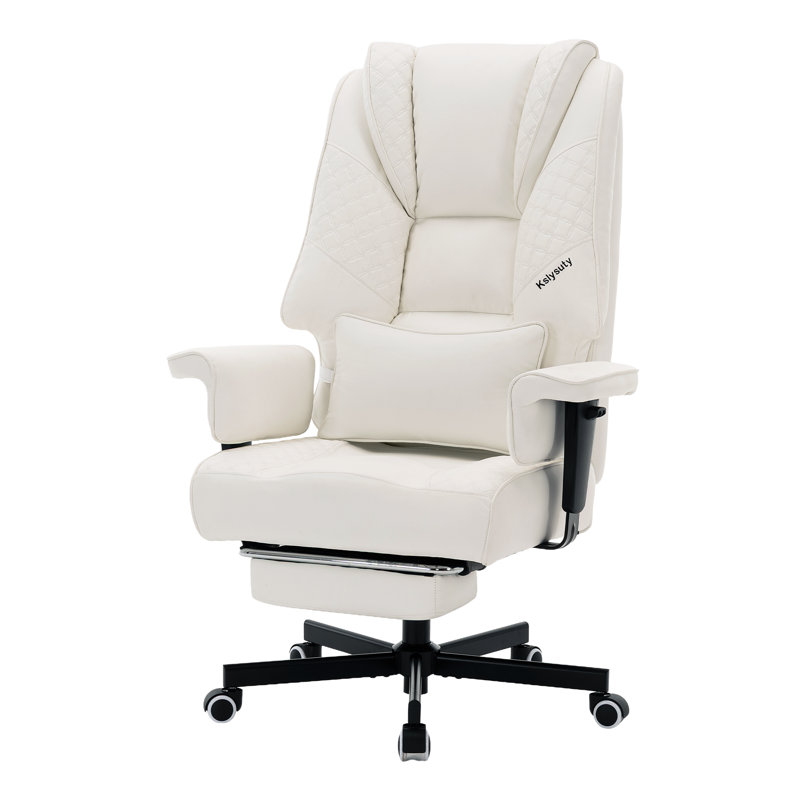 Fauteuil de jeu ergonomique avec accoudoirs réglables et repose-pieds rétractable, Blanc