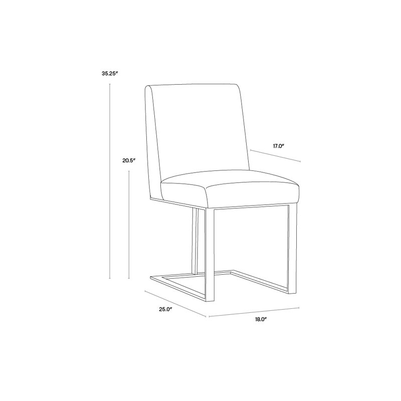 Dean Leather Dining Chair, Black Faux Leather, Antique Brass