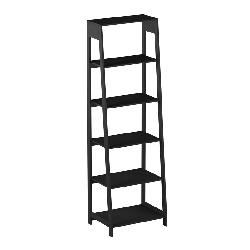 Lavish Home 23.5"L x 16.5"W x 71"H Freestanding 5-Tier Wood Ladder Bookshelf, Black, Black