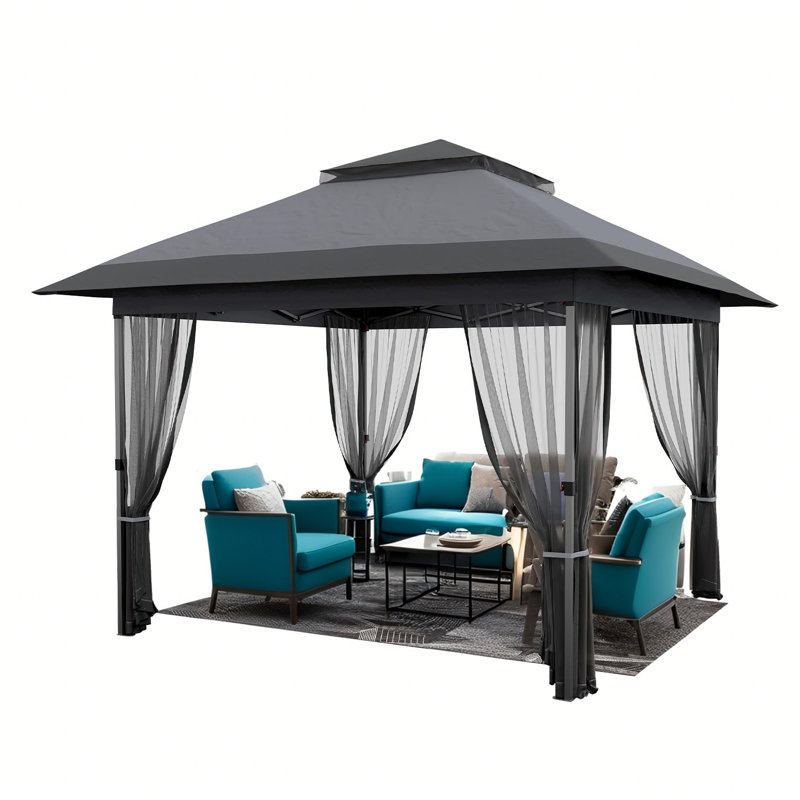 Pop Up Canopy Tent with Mosquito Netting, Outdoor Waterproof UV Shelter, Adjustable Height Gazebo, Wheeled Carry Bag, Portable Event Tent for Garden, Backyard, Deck, Parties