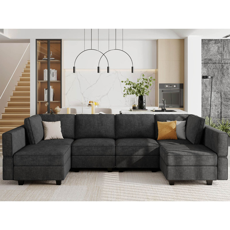Upholstered Sectional Reversible, Black 100% Polyester