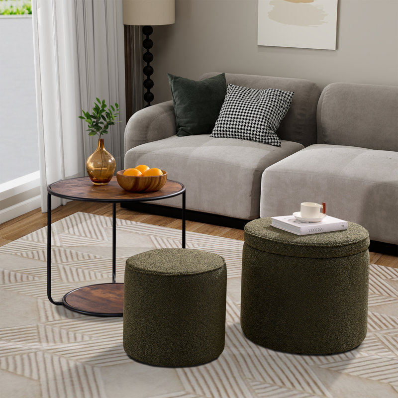 Table basse avec rangement et 2 repose-pieds, Vert