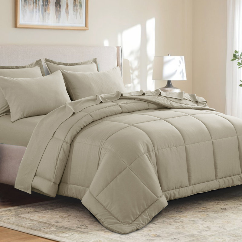 Ensemble d'édredon en microfibre 5/7-pièces , Édredon double et 6 pièces supplémentaires, Kaki