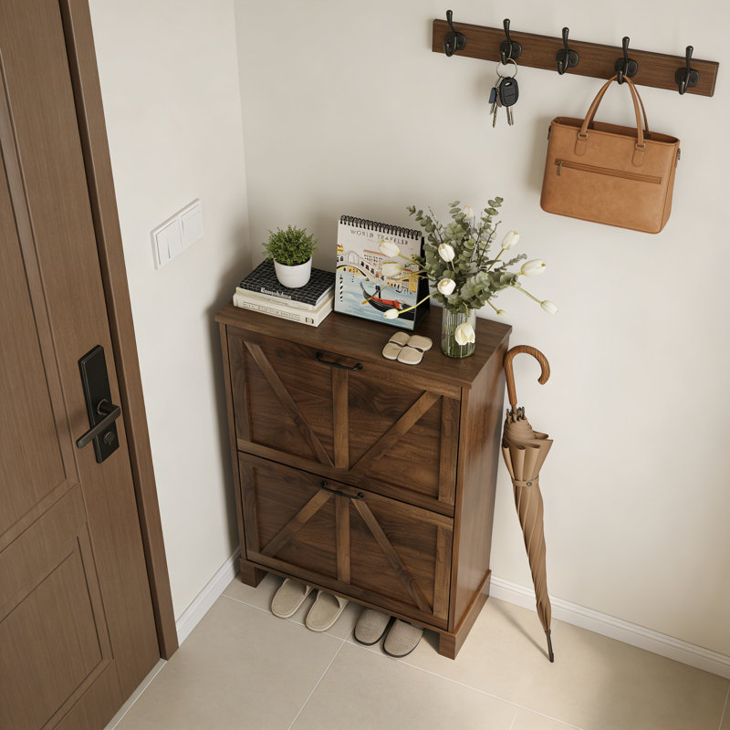 Premium Wooden Shoe Cabinet For Home, 37" H x 23.6" W x 9.5" D, Dark Brown