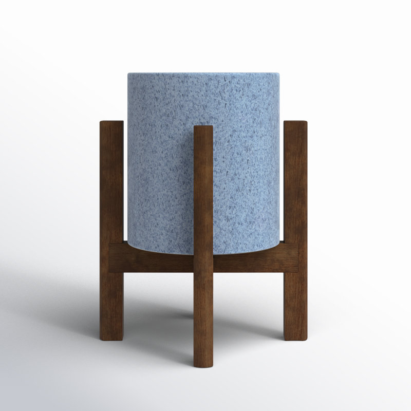 Pot à fleurs en bois Akachi, Bleu ciel / noyer, H 5,7 po x l 5,5 po x P 5,5 po
