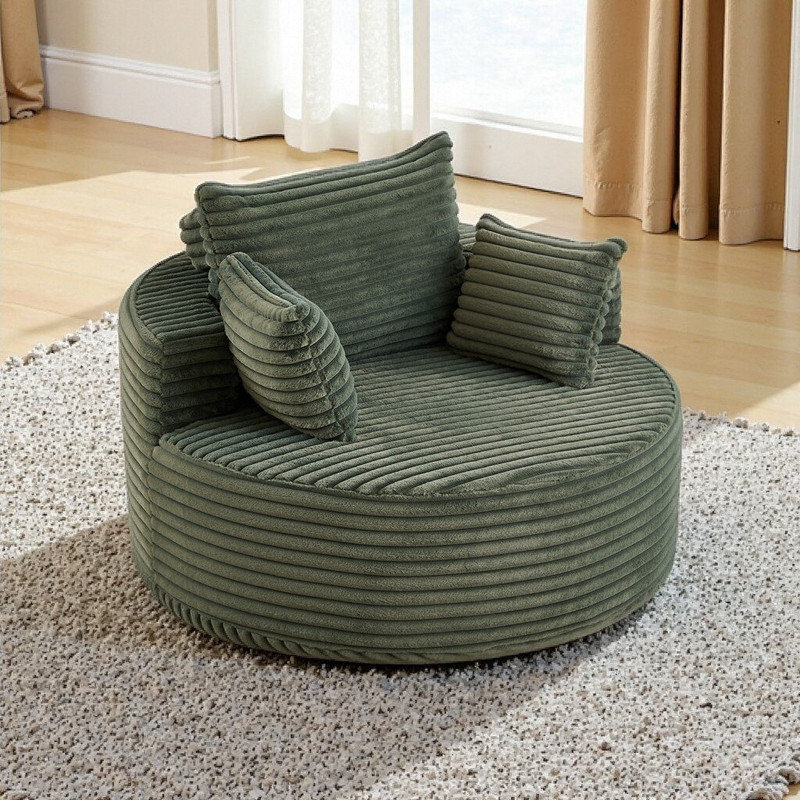 Fauteuil-lit moelleux de 50 po L en velours côtelé simple sans assemblage requis, Vert