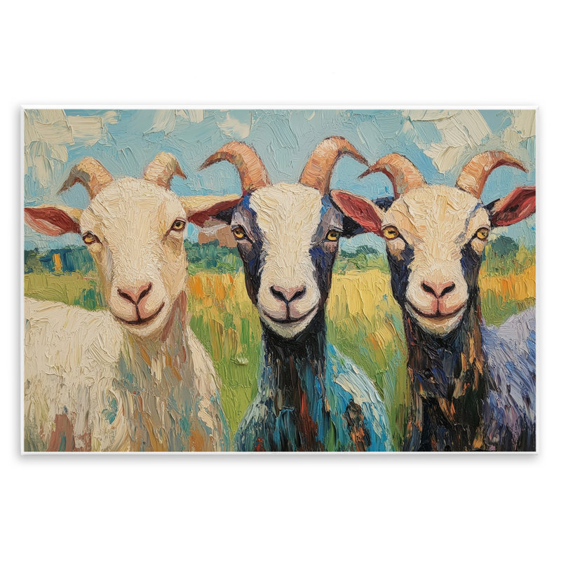 Plaque murale Billy Goats in Bright Pasture, design par Petal Prints Design, 10 x 15