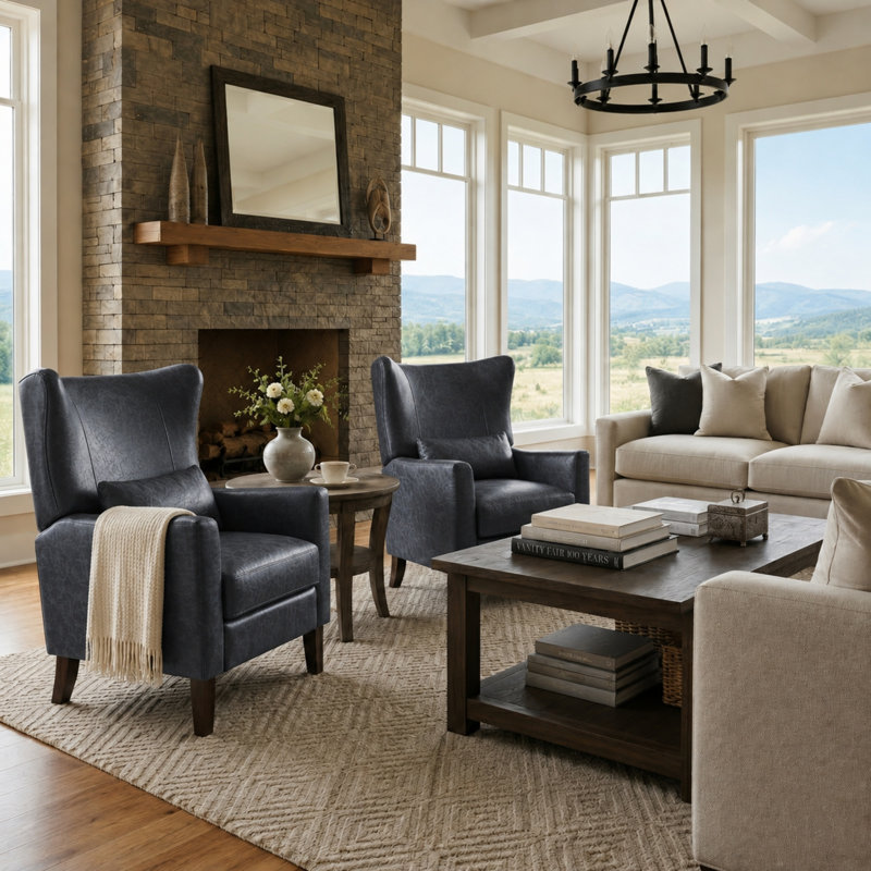 Fauteuil inclinable manuel en faux cuir Alexis, Marine
