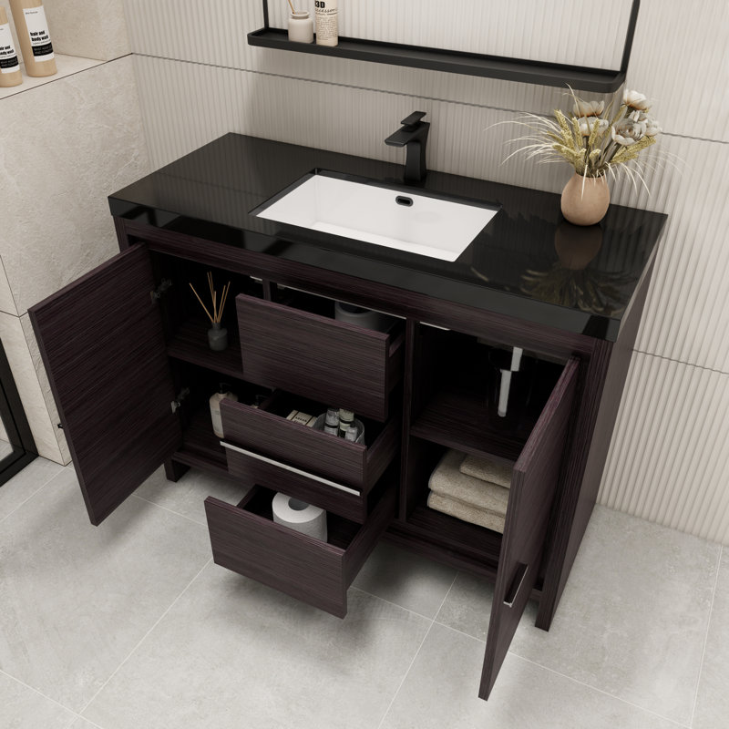 Enhaut 48" Single Bathroom Vanity Set, Black Gray Oak