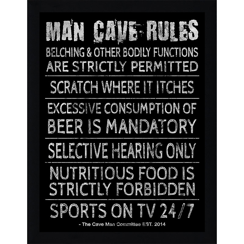 « man cave rules v », art textuel encadré, H 25,5 po x l 19,5 po x P 1 po