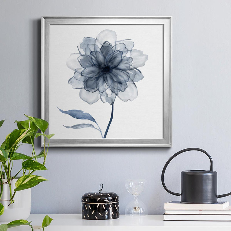 Indigo Bloom IV - Peinture sur toile encadrée, H 22,5 po x l 22,5 po x P 1,5 po, Argent