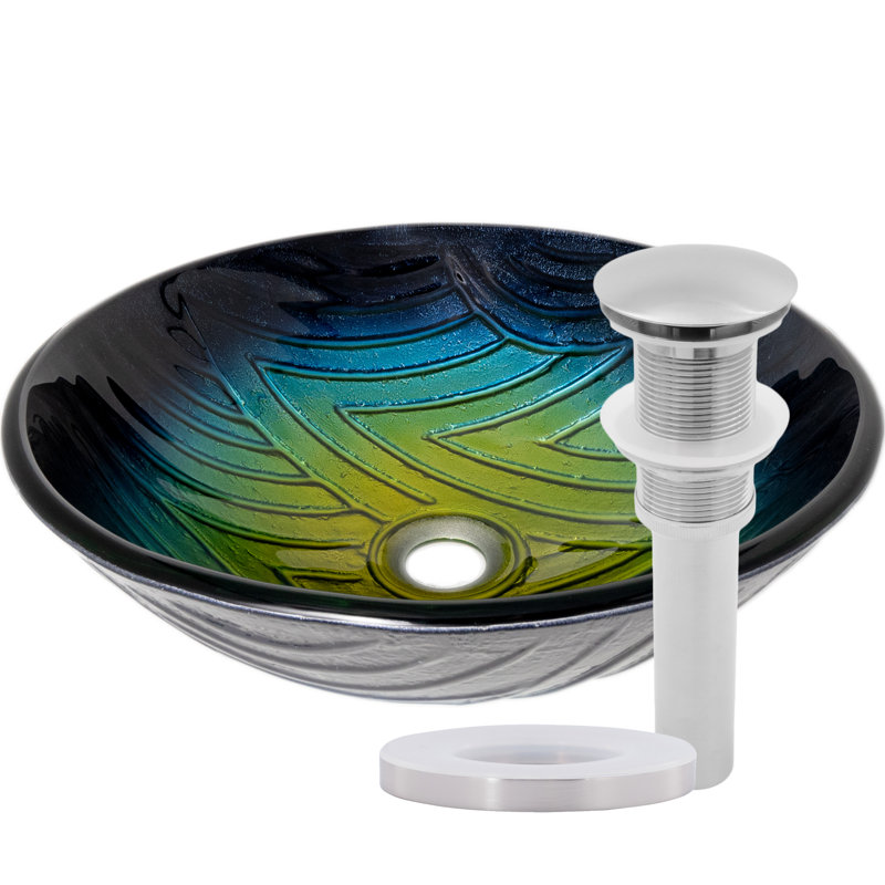 Novatto 16.75'' Glass Circular Bathroom Sink with Faucet, Brushed Nickel