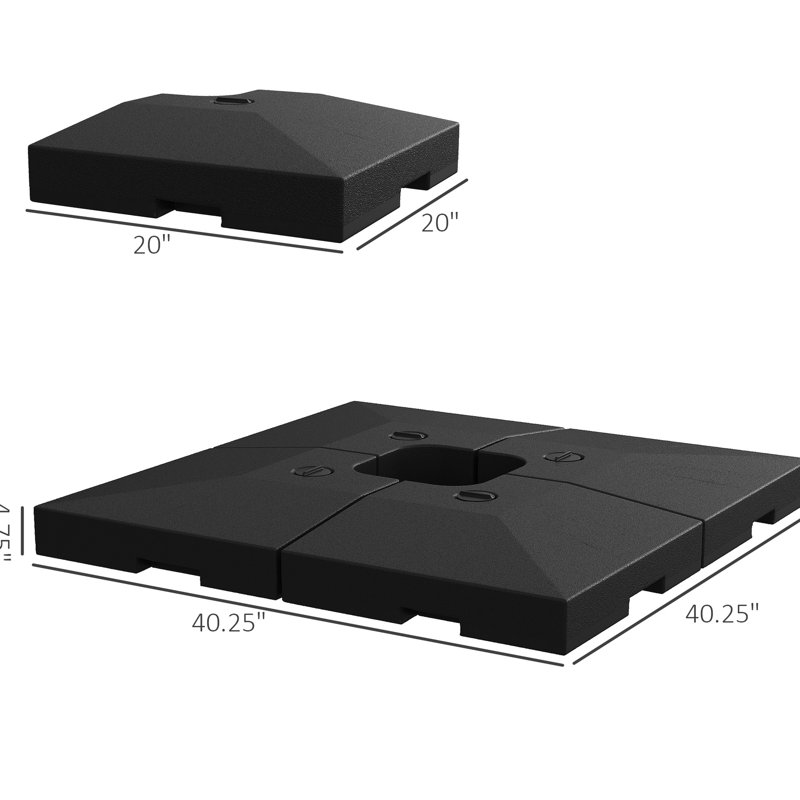4 base de parasol de patio en porte-à-faux, poids de fixation d'extérieur robustes, capacité de l'eau de 176 lb ou de sable 264, noir, base robuste, 4 pièces, style décalé, eau / 264 et solide