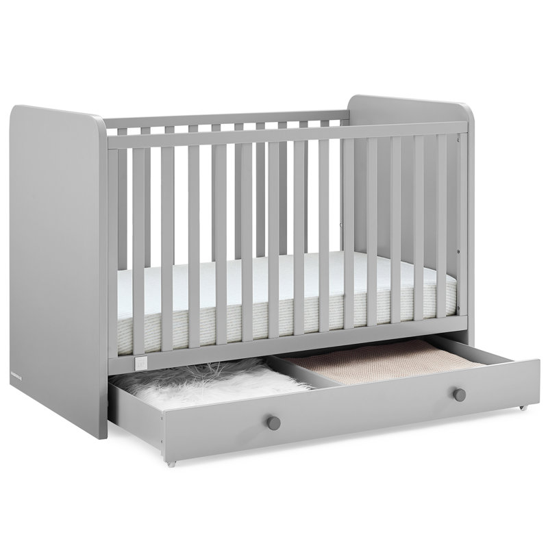 Gray GREENGUARD Certified 4-in-1 Convertible Crib with Storage Drawer