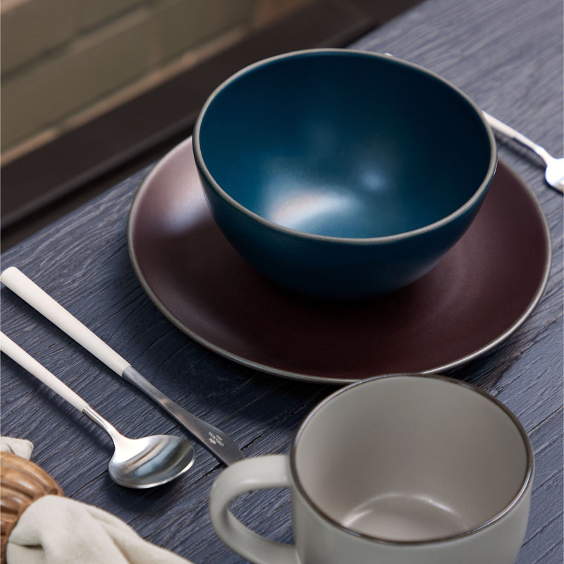 Assiette à salade ou à dessert empilable en grès de 8,5 po, ensemble de 6, Brun