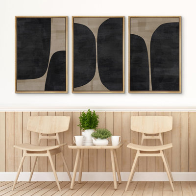 Nordic Shapes " Dark Gray Black Block Abstract Shape Illustration Modern Decor Relax Calm Chic " 3 - Pieces