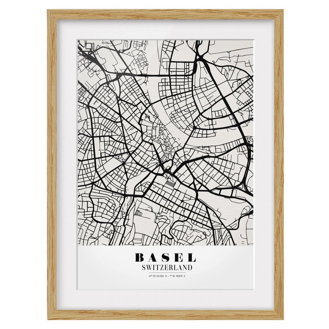 Gerahmter Grafikdruck Basel City Plan