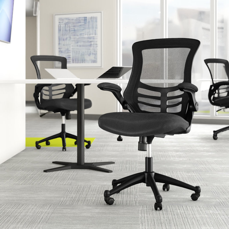 Jayetta Mid-Back Mesh Swivel Ergonomic Office Chair with Flip-Up Arms, Black, White