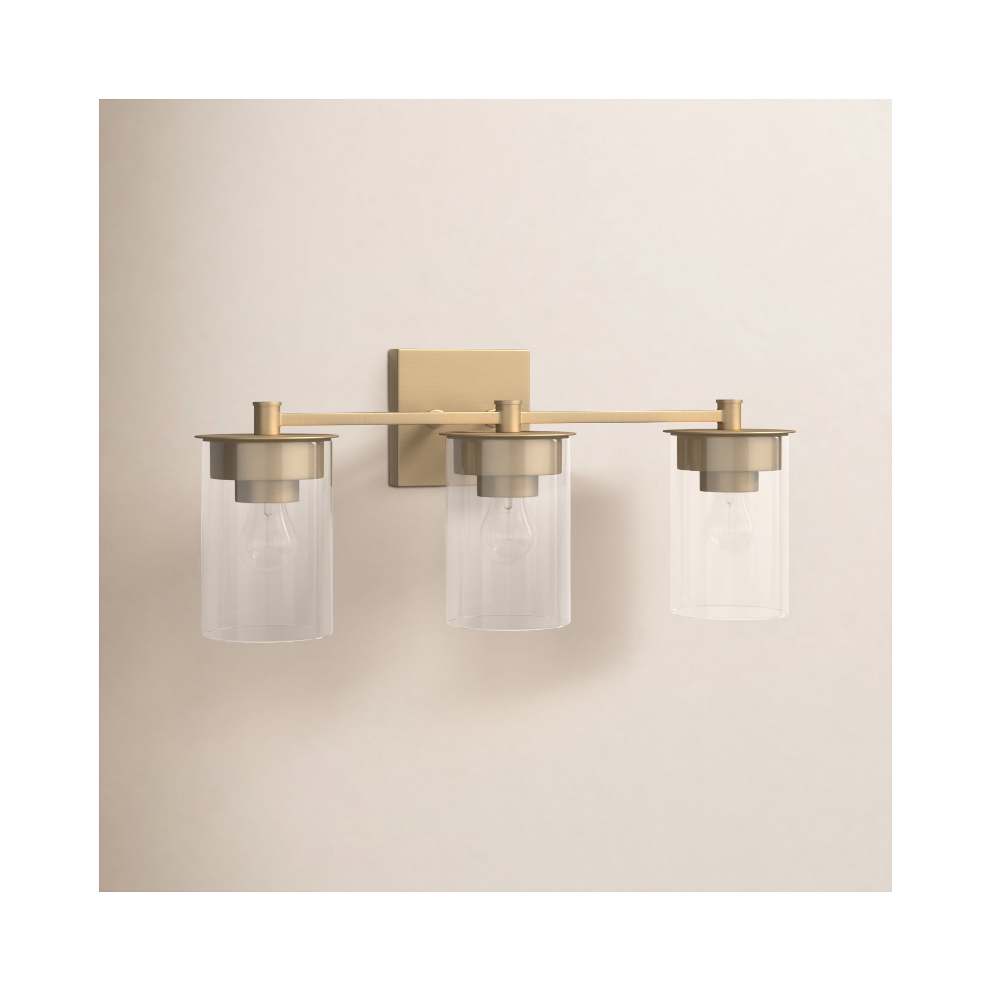 Elstone 3 Light Transparent Dimmable Vanity Light, Aged Brass