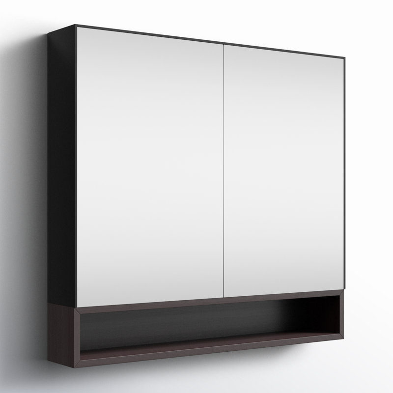 Bergen 36" Medicine Cabinet, Matte Black/Dark Walnut