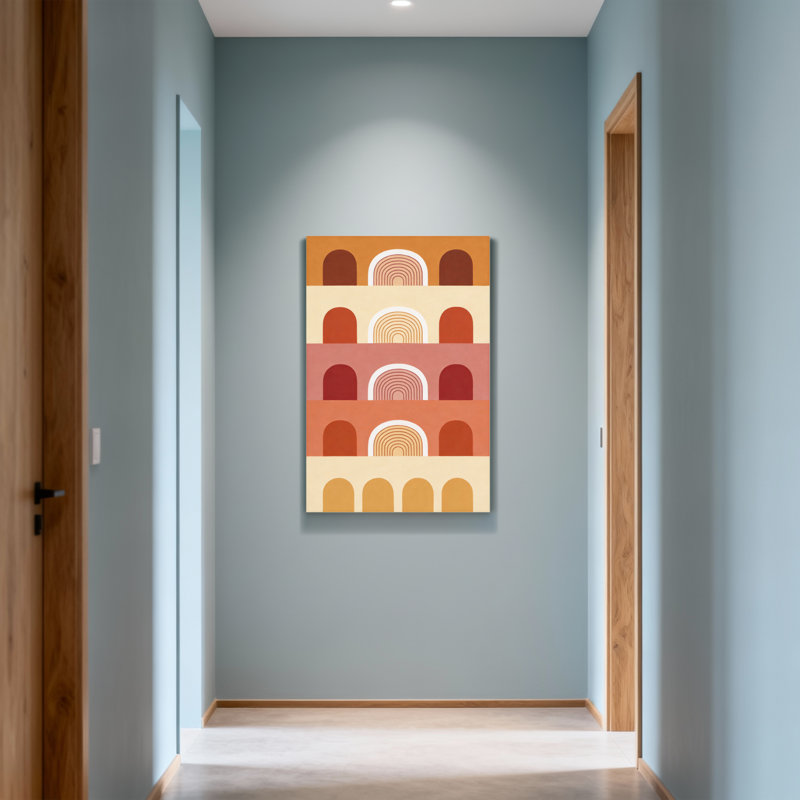 Motif d'arche géométrique abstrait dans des tons chauds, H 48 po x l 32 po