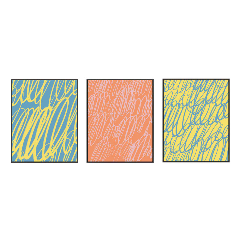 Color Squiggles Print by Jacques Pilon, Black Single Structure Framed Canvas, 25" H x 60" W x 1.25" D