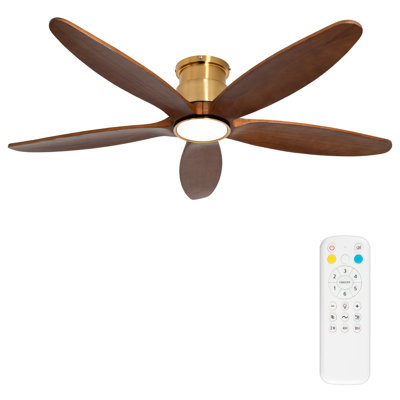 52 po Ventilateur de plafond encastré à DEL à intensité variable avec lumière brune et télécommande à 6 vitesses
