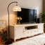 Lampe sur pied arquée moderne et scandinave moderne avec abat-jour festonné en lin